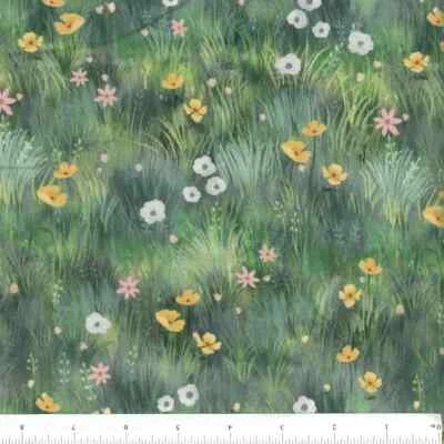 Green Serenity Digital Wildflowers Serenity by Kendra Binney BTY 44" Wide - Image 1 of 4