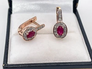 Stunning 9ct Rose Gold Hallmarked Ruby & Diamond Earrings. Goldmine Jewellers. - Picture 1 of 9