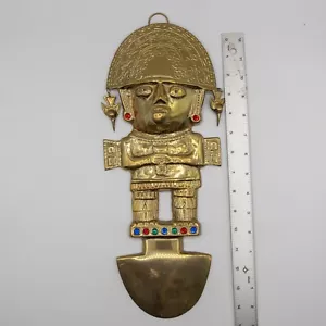 Large 16 in Vintage Tumi Knife Brass Inca God Deity Wall Hanging Decoration - Picture 1 of 7