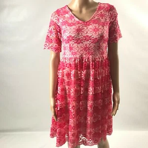 Motherhood Maternity F46 Damen Kleid Spitze V-Ausschnitt Schlüsselloch Rücken Rosa Größe S Neu - Bild 1 von 4