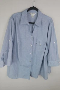 Allison Daley Damen 22W Plus Hemd mit Knopfleiste blau weiß gestreift 3/4 Karriere - Bild 1 von 10