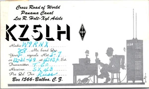 1949 KZ5LH Lee Holt Xyl Adele Canal Zone Panama Ham Radio QSL Card Postcard Vtg - Picture 1 of 3
