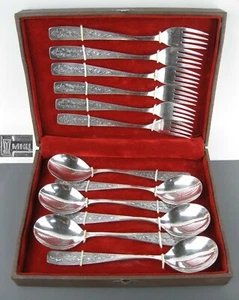 Silver Plated Dinner set 6 SPOONS 6 FORKS Soviet Union Russian USSR Box Original - Picture 1 of 12