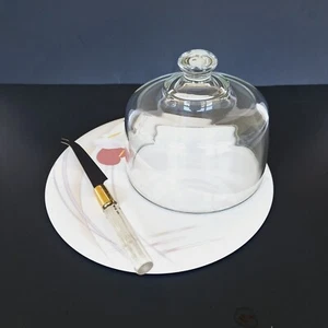 Mikasa Anthurium Cheese Cracker Platter Glass Cloche Cheese Knife Holidays - Picture 1 of 8
