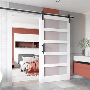 48In X 84In Glass Barn Door with 8FT Sliding Door Hardware Kit Included & Handle - Picture 1 of 8