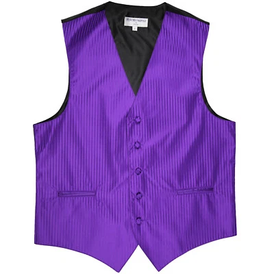 New Men's Formal Tuxedo Vest Waistcoat only vertical stripes Purple wedding prom - Image 1 of 3