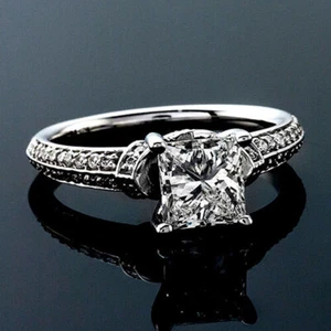 Solitär Braut Ring 3 Karat Prinzen simulieren Diamant Verlobung 14 Karat Weißgold über - Bild 1 von 5