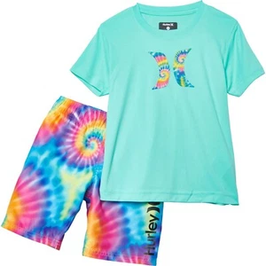HURLEY Little Boy's 7 2 Pc Swim Shorts Rash Guard Shirt Set Tie Dye H20 Dri - Picture 1 of 2