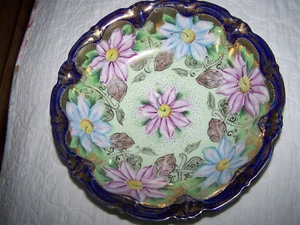 Vintage Nippon Signed Hand Painted Clematis Cobalt & Gilt Bowl - P17 - Picture 1 of 11