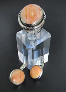MEXICAN .925 STERLING SILVER & CORAL RING & EARRINGS SET; RING SIZE 7; 16.5g - Picture 1 of 20