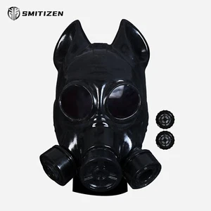 Máscara antigás facial completa de silicona negra Smitizen con orejas brillantes para fetiche - Imagen 1 de 11