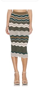 Ronny Kobo Damen Strickrock elastischer Bund gerade grün rosa Größe M - Bild 1 von 7