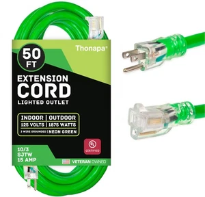 50 Fuß Verlängerungskabel, Wetterfest Schwerlast Outdoor Verlängerungskabel 10 AWG 5... - Bild 1 von 5