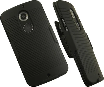 BLACK HARD CASE + BELT CLIP HOLSTER w/ STAND FOR MOTOROLA MOTO-X 2nd GEN 2014 - Image 1 of 4