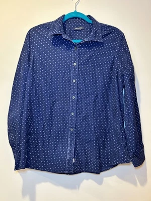 Camisa Top Lands End Mujer Azul Mediana Lunares Pana Abotonada 100% Algodón Foto 1 de 4