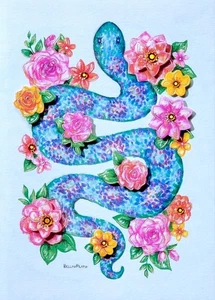 Papyrus Bella Pilar Jeweled Flowers & Snake Blank Any Occasion Greeting Card - Picture 1 of 4