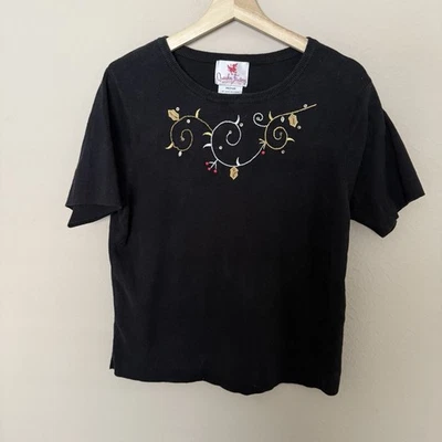 Quacker Factory Embellished Short Sleeve Christmas Sweater Women’s M Holly - Image 1 of 4