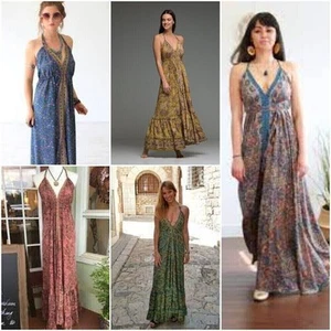 India Vintage Silk Dress Assorted Pack of 1 PC Boho Hippie Dress Wedding Women - Picture 1 of 8