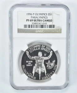 1996-P Paralympics Commemorative Silver Dollar PF69 UCAM NGC Brown Label - Picture 1 of 5