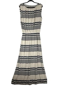Garnet Hill Santorini Sleeveless Knit Maxi Dress XL Striped Cinched Waist Lined - Picture 1 of 10