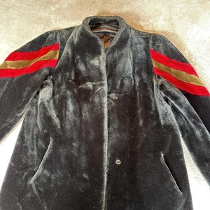 Vintage Casper Faux Fur Coat Mens Large Stripe Lined Retro 70s 80s - Picture 1 of 12