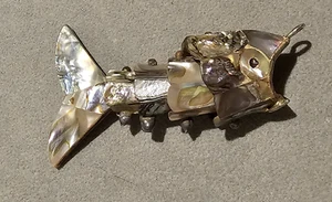 Articulated Abalone Shell Fish Pendant Bottle Opener Handmade Vintage Estate - Picture 1 of 9