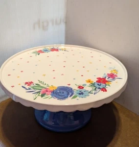 PIONEER WOMAN MELAMINE CAKE PLATE NWT  BLUE BASE    EXC  USED COND - Picture 1 of 4