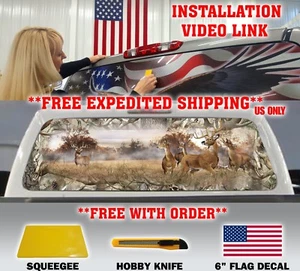 DEER BUCK SKULL PICK-UP TRUCK REAR WINDOW GRAPHIC DECAL PERFORATED VINYL TINT - Picture 1 of 7