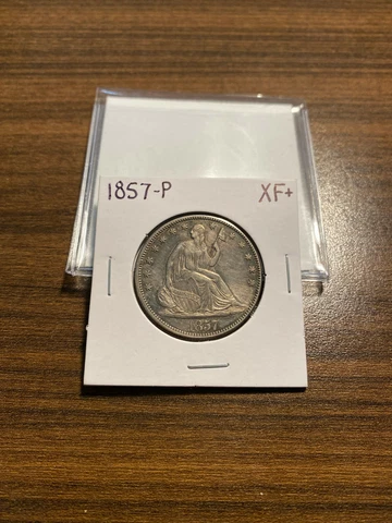 1857-P Seated Liberty Silver Half 50C EXTRA FINE+ (XF+) Plus Type 2, No Motto Cover