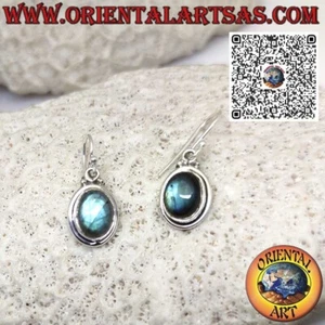 Orecchini in argento 925 ‰ con labradorite a ovale naturale, bordo ad anello - Foto 1 di 5