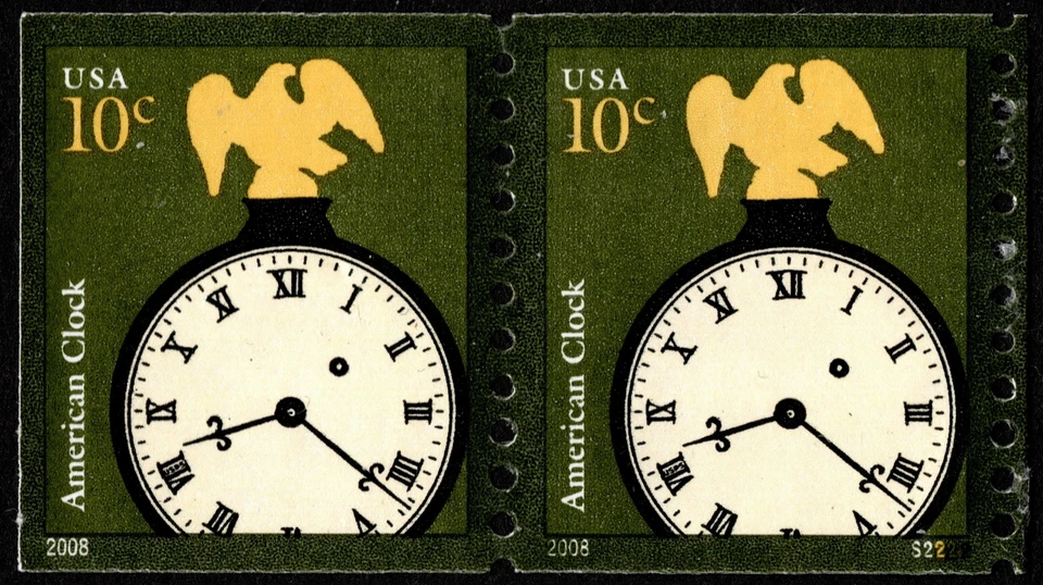 US Stamp Scott # 3763 Used Plate # S2222 Coil Pair - 10 Cents American Clock - Image 1 of 1