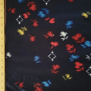 Tela de lana de kimono vintage - floral y geométrica Ikat tejida en azul marino - Imagen 1 de 2