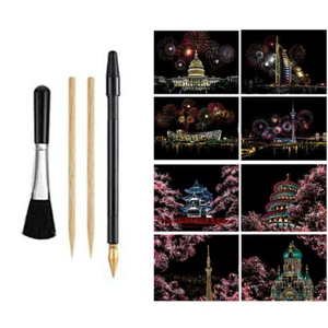 ❤Scratch And Sketch Art Paper 8 Scratch Card And Scratch Painting Pens Best DP - Picture 1 of 9