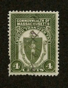 Massachusetts Commonwealth Revenue Stock Transfer Tax 4c Stamp 1920 - Picture 1 of 2