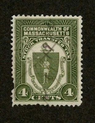 Massachusetts Commonwealth Revenue Stock Transfer Tax 4c Stamp 1920 - Image 1 of 2