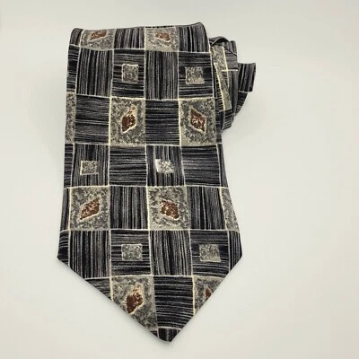 Corbata Henry Grethel Para Hombre 100% Seda Italiana Gris Negro Marrón Geométrica 57" x 4 Foto 1 de 4