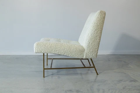 Harvey Probber Slipper chair white boucle solid brass legs mid century modern Cover
