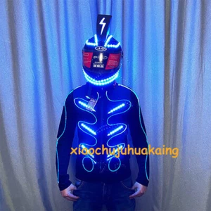 LED Robot Suit Colors Light Rechargeable Mask Helmet Clothing Dance Party Props - Picture 1 of 6