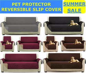 REVERSIBLE Sofa Throw Quilted Sofa Covers Anti Slip Waterproof Dog Pet Protector - Picture 1 of 14