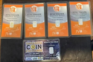 (5) Tarjetas de ensayo aleatorias de barra de plata pura de 1 grano .999 grandes regalos con plata real - Imagen 1 de 1