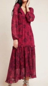 Maeve Annabella Chiffon Maxi Dress Size 16 Wine Floral Anthropologie New - Picture 1 of 11