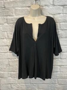 Camiseta Henley Raquel Allegra Para Mujer Negra Manga Corta Algodón Talla 2/M NUEVA - Imagen 1 de 7