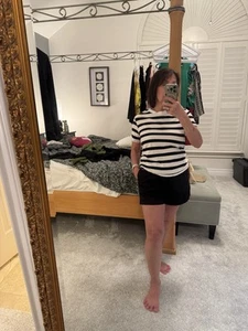 H&M Black White Woman's Striped Short Sleeved Blouse/Shirt Size XS - Picture 1 of 5