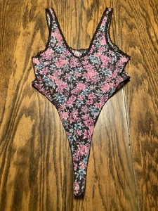 Vintage Frederick’s of Hollywood High Cut Floral Teddy Sz S USA Made Nylon RARE - Picture 1 of 19