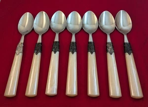 Set Of 7 Gibson Roseland-White Oval Soup Spoons Stainless Silverware China - Picture 1 of 5