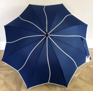 Wanderschirm Damen SOAKE Navy Swirl Blütenblatt Baldachin schwarz Griff Automatik NEU - Bild 1 von 7