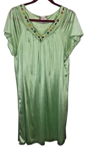 Camicia da notte donna nylon linea ombra verde menta ricamata manica corta taglia large - Foto 1 di 6