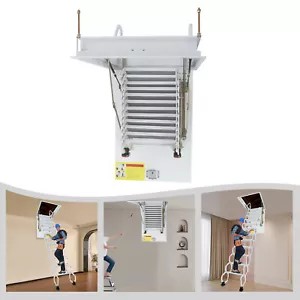 12-Steps Attic Ladder White Wall-Mounted Folding Stairs Pull Down Attic Stairs - Picture 1 of 18