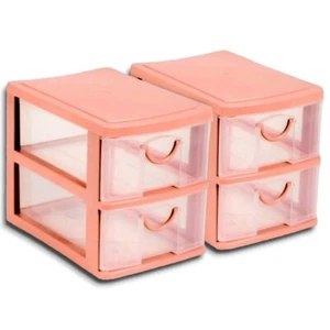 Pink Desktop Drawer Organizer Mini Set of 2 Tier Plastic Clear Storage Stacking - Picture 1 of 5