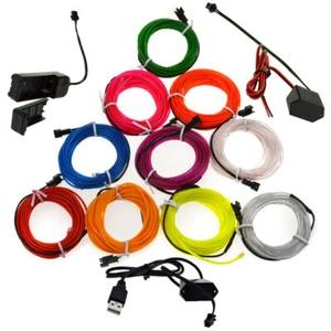 LED Glow El Wire Light String Strip Rope Car Xmas + 3V 12V USB Controller RK0017 - Picture 1 of 20
